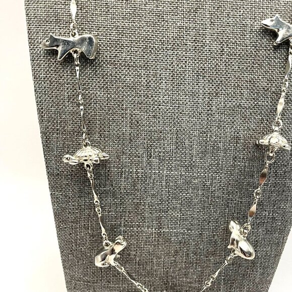 Vtg Wirth of California Necklace Multiple Charms Silver Tone Turtle Frog Bird - Picture 2 of 7